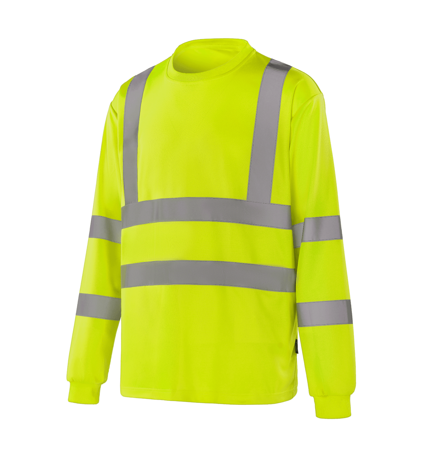 Hi-vis yellow WT301 LEIPZIG long sleeve T-shirt, breathable 150gsm polyester bird's eye fabric, sewn reflective tape, EN 20471 Class 3